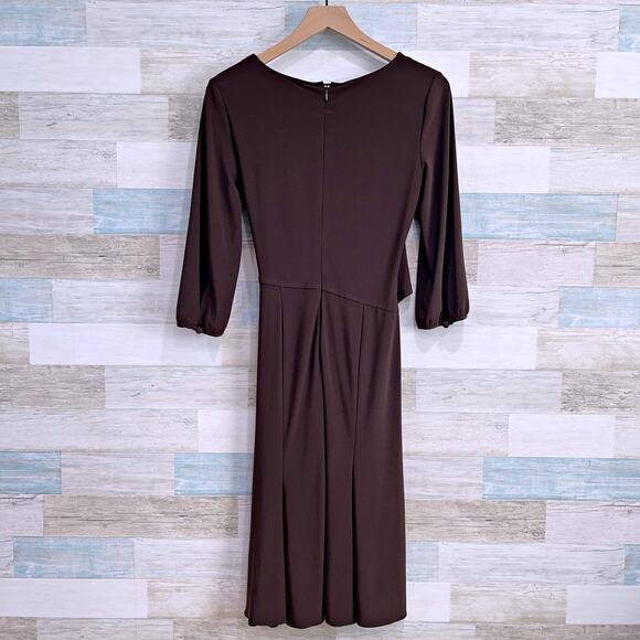 Adrianna Papell Jersey Wrap Dress Brown 3/4 Sleeve V Neck Stretch Womens 6 - Picture 3 of 7
